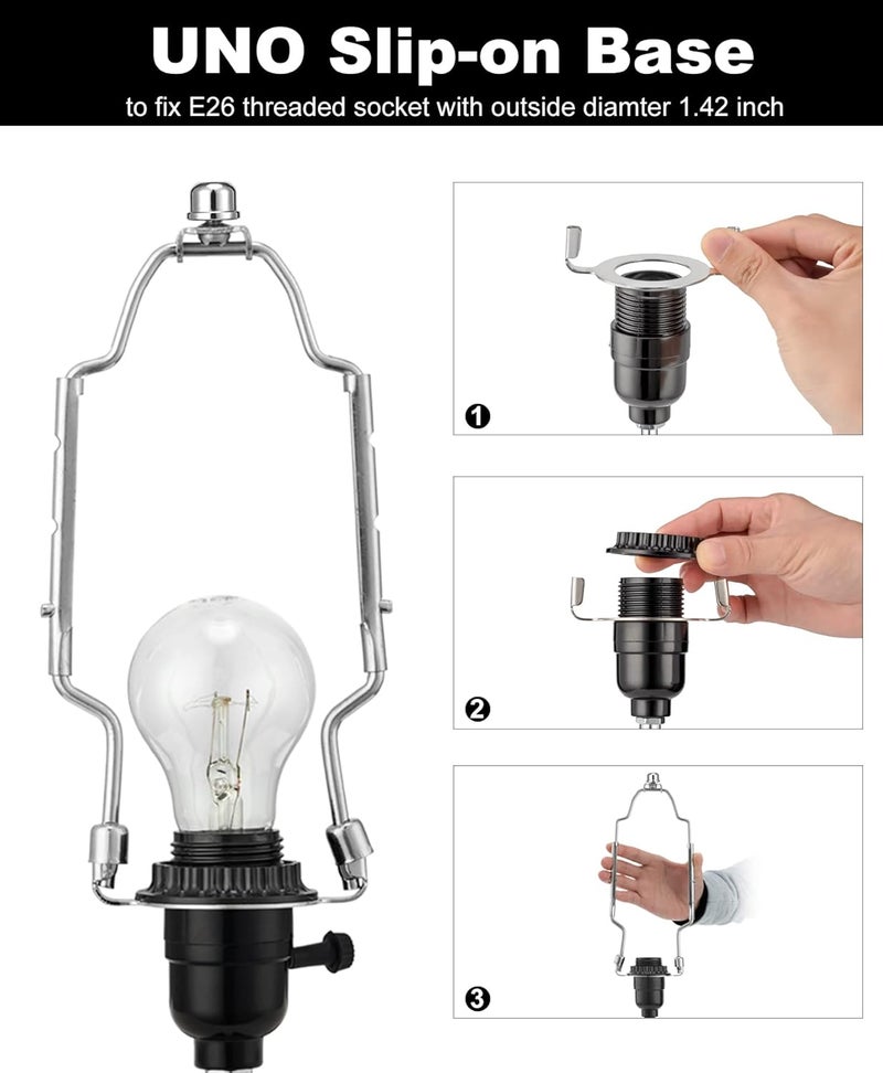 Qc 8 9 10 inch Lamp Shade Holder Kit [Adjustable] for Table and Floor Lamps, Heavy Duty Lamp Parts with 3/8 Standard Saddle, UNO Fitter Adapter and Lamp Finial (Silver) - Image 5